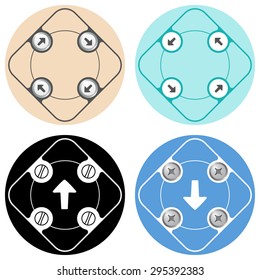 Set of four colored flat simple frames and arrows
