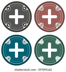 Set of four colored flat simple frames and plus symbol