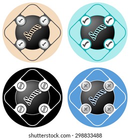 Set of four colored flat simple frames and check box