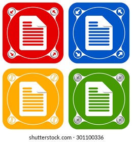Set of four colored flat simple frames and document icon