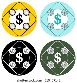 Set of four colored flat simple frames and dollar symbol