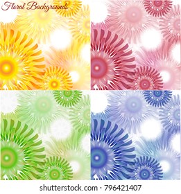 Set of four colored floral backgrounds. Vector illustration.