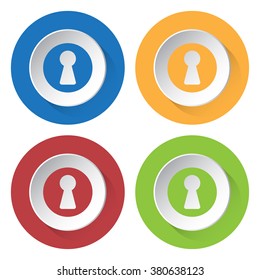 set of four colored icons - blue, yellow, red and green keyhole