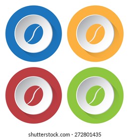 set of four colored icons - with coffee bean and stylized shadows