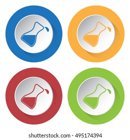set of four colored icons - flask with a drop