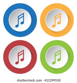set of four colored icons - musical note