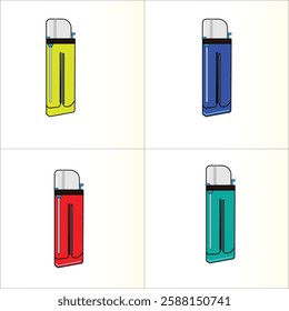 A set of four colored lighters, each with a different color