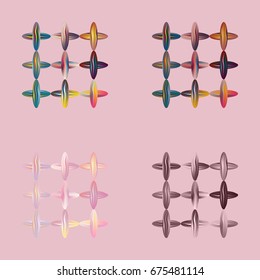Set of four colored new sewing stitches.