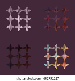 Set of four colored new sewing stitches.