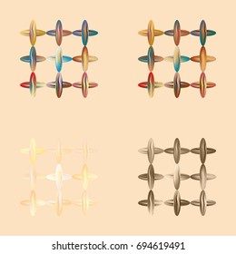 Set of four colored new sewing stitches.