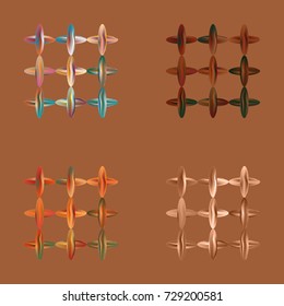 Set of four colored new sewing stitches.