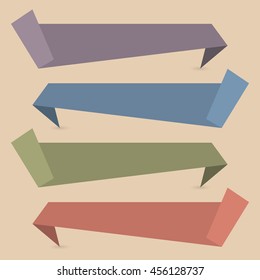 Set of four colored paper banners of ribbons origami, third set, vector illustration.