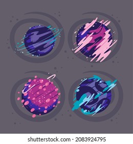 set of four colored planets