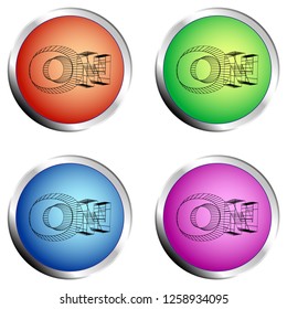A set of four colored push buttons with the write ON - Vector illustration