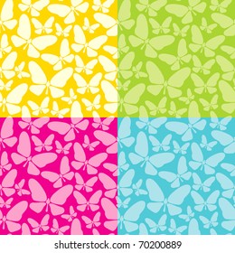 Set of four colored seamless background with butterflies