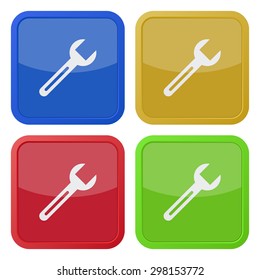 set of four colored square icons with spanner