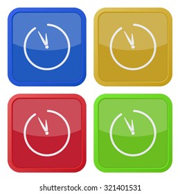 set of four colored square icons with last minute clock