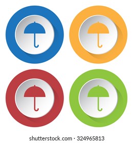 set of four colored square icons with umbrella