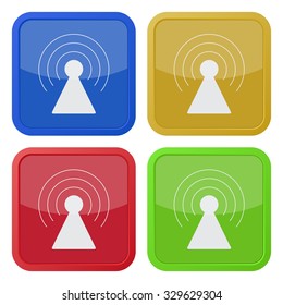 set of four colored square icons with transmitter