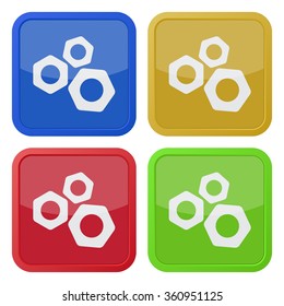 set of four colored square icons with nuts