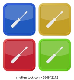 set of four colored square icons with screwdriver