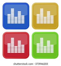 set of four colored square icons with equalizer symbol