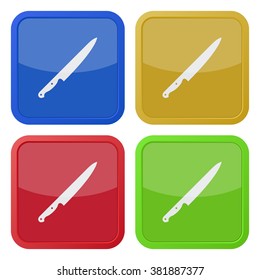 set of four colored square icons with kitchen knife