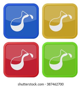set of four colored square icons - flask with a drop
