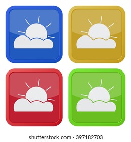 set of four colored square icons with partly cloudy
