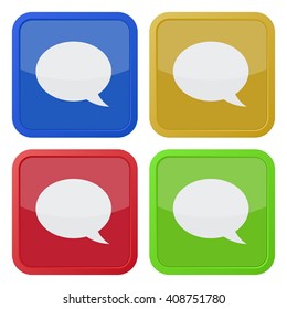 set of four colored square icons with speech bubbles
