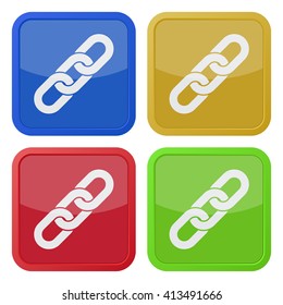 set of four colored square icons with hanging chain