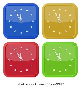 set of four colored square icons with last minute clock