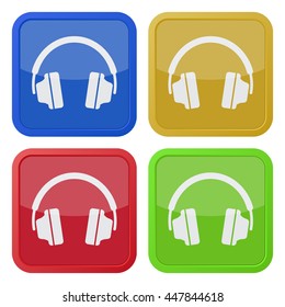 set of four colored square icons with headphones