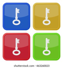 set of four colored square icons with key