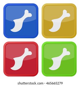 set of four colored square icons with gnawed chicken leg