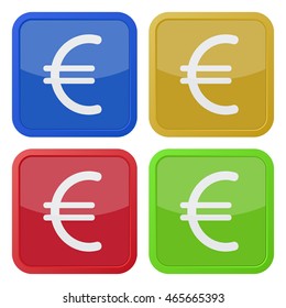 set of four colored square icons with euro currency symbol