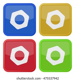 set of four colored square icons with nut