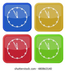 set of four colored square icons with last minute clock
