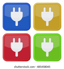 set of four colored square icons with electrical plug symbol