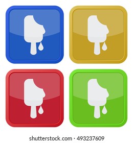 set of four colored square icons with melting stick ice cream