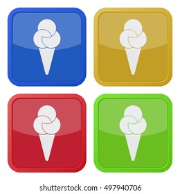set of four colored square icons - ice cream with three scoops