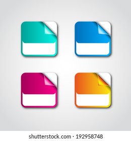 Set of four colored stickers with curled corners
