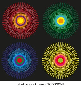 Set of four colored of stylized sun
A set of four colored of stylized sun or a flower on a black background