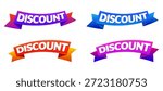 Set of four colorful 3D discount ribbon banners isolated