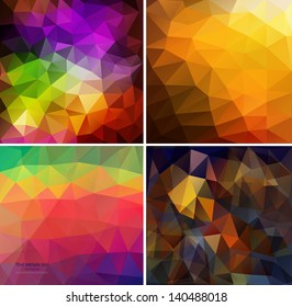 Set of four colorful abstract geometric background with triangular polygons. Colorful mosaic of triangle