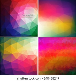 Set of four colorful abstract geometric background with triangular polygons. Colorful mosaic of triangle