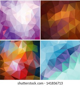 Set of four colorful abstract geometric background with triangular polygons. Colorful mosaic of triangle