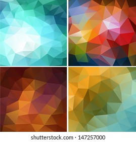 Set of four colorful abstract geometric background with triangular polygons. Colorful mosaic of triangle