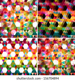 Set of four colorful abstract geometric background with triangular polygons. Colorful mosaic of triangle