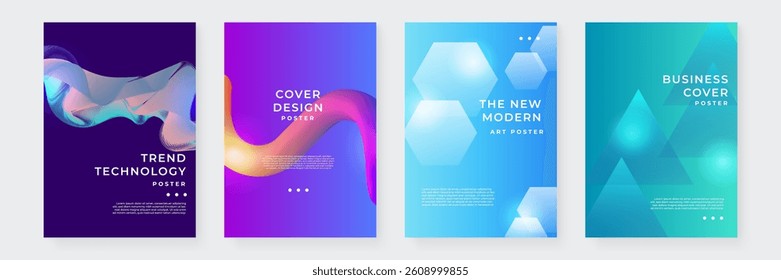 Set of Four Colorful Abstract Geometric Poster Designs